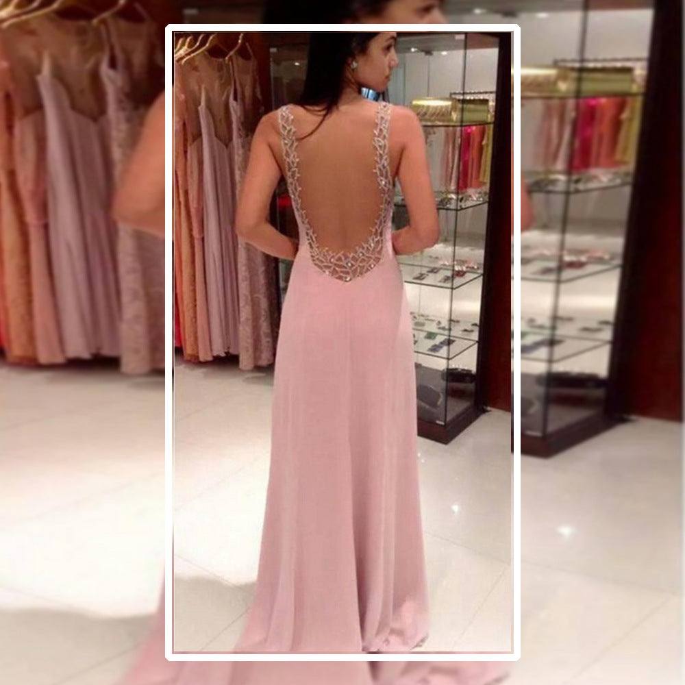 Damen elegantes Abendkleid mit tiefem V-Ausschnitt und schimmernden Details EB
