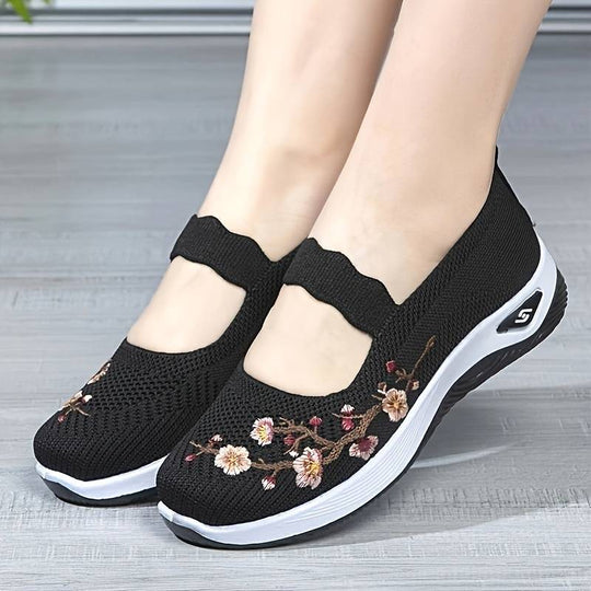 Orthopädische Florale Schwarze SlipOns EB