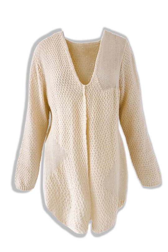 EB | Strick-Mid-Length-Strickjacke mit langen Ärmeln