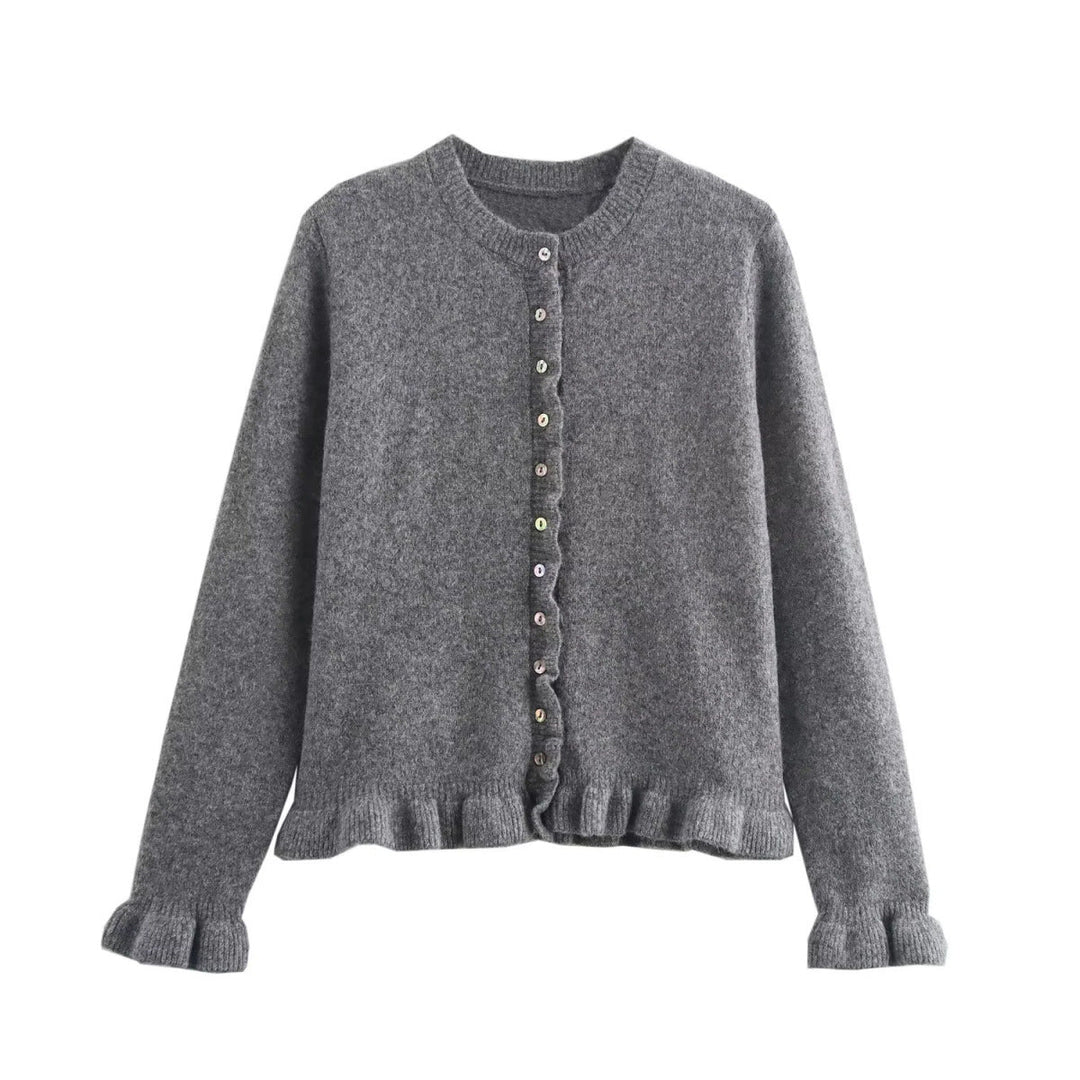 EB | Rüschen Frauen Cardigan mit Knöpfen, Schickes Schichted Oberteil