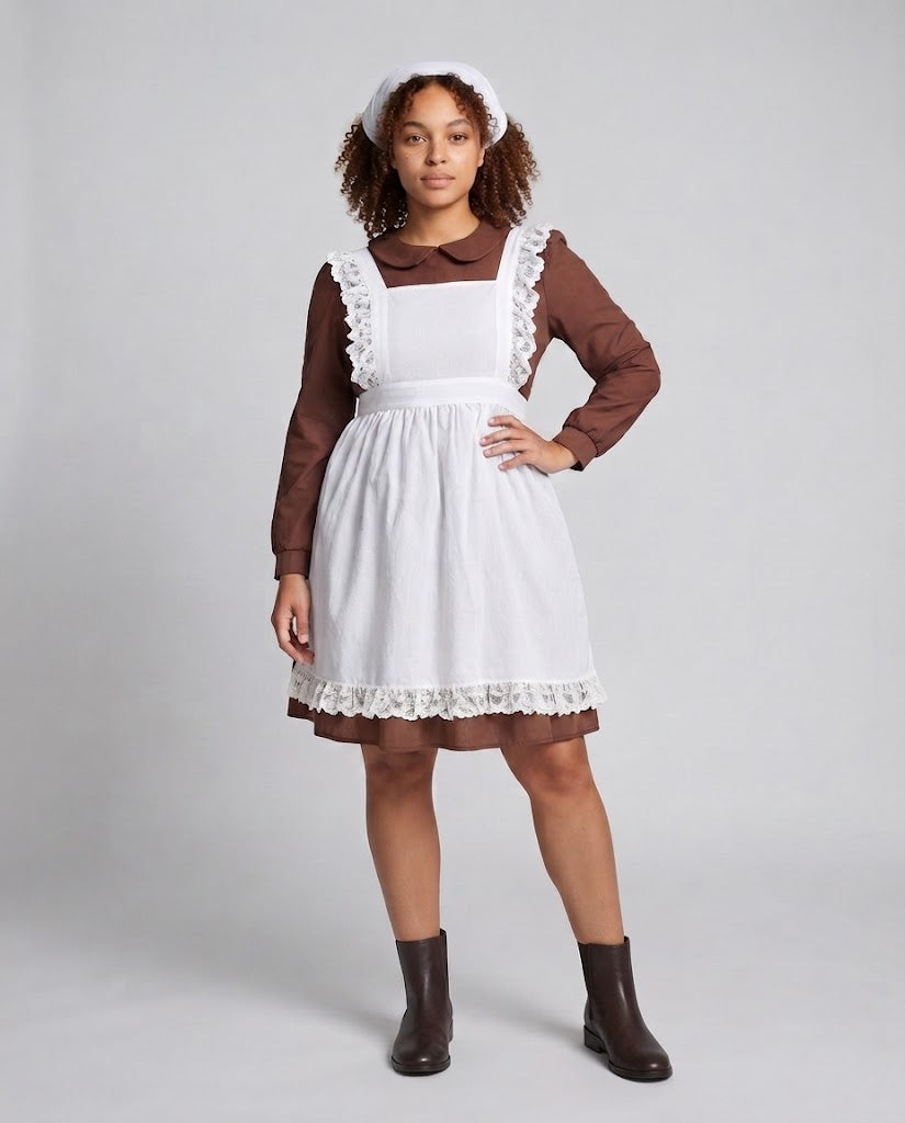 Damen Vintage Landhauskleid mit Rüschen und Spitzenakzenten EB