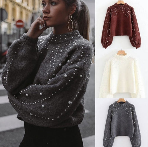 Damen modischer Pullover mit schimmernden Akzenten und lässigem Schnitt EB