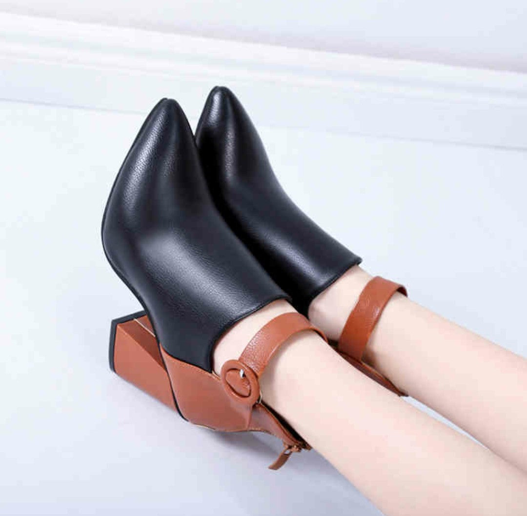 Damen elegante High-Heel Stiefeletten mit abnehmbarer Riemchenverzierung und komfortablem Absatz EB