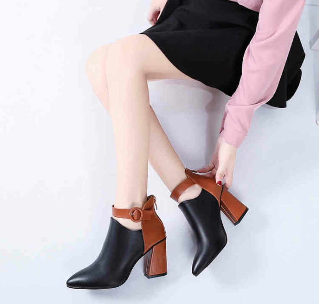 Damen elegante High-Heel Stiefeletten mit abnehmbarer Riemchenverzierung und komfortablem Absatz EB