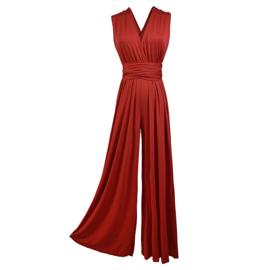Damen Eleganter Jumpsuit mit Tiefem V-Ausschnitt und Innovativer Wickeloptik EB