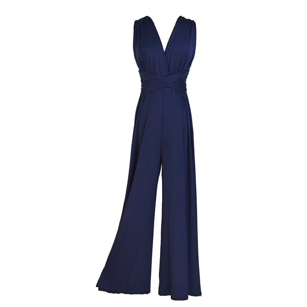 Damen Eleganter Jumpsuit mit Tiefem V-Ausschnitt und Innovativer Wickeloptik EB