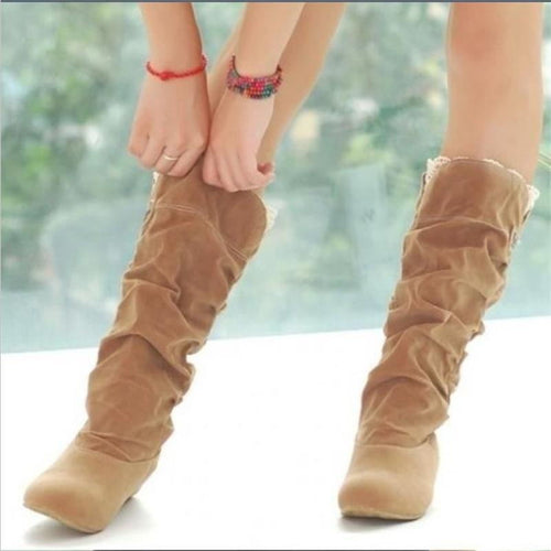 Damen Wedge-Stiefel mit modischer Rüschenstruktur und bequemem Innenfutter EB
