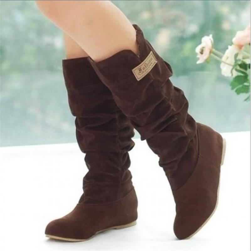 Damen Wedge-Stiefel mit modischer Rüschenstruktur und bequemem Innenfutter EB