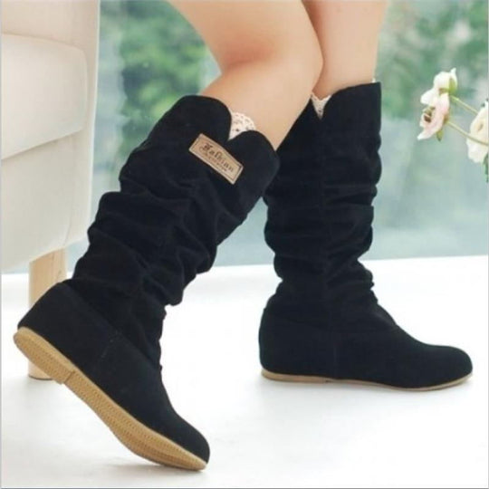 Damen Wedge-Stiefel mit modischer Rüschenstruktur und bequemem Innenfutter EB