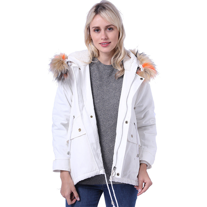 Damen Winterjacke mit abnehmbarer Kunstpelzkapuze und praktischen Taschen EB