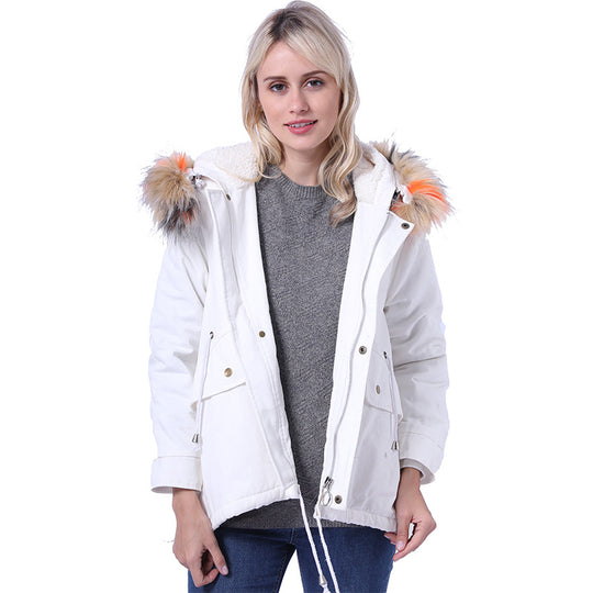 Damen Winterjacke mit abnehmbarer Kunstpelzkapuze und praktischen Taschen EB