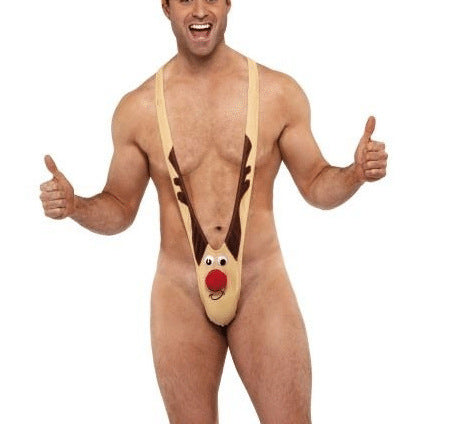 Männliches Neuheits-Urlaubs-Rentier-Mankini mit spielerischem Geweihbeutel