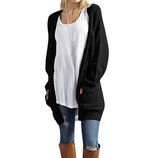 Damen lässiger Strickcardigan mit seitlichen Taschen und offener Front EB