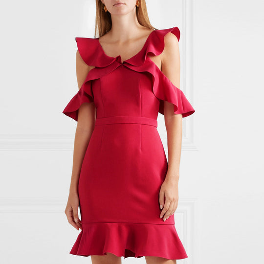 Damen Raffiniertes Kleid mit schwingenden Rüschen EB