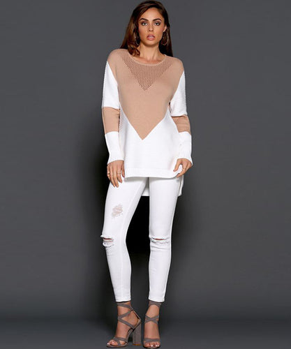 Damen Strickpullover mit modernem Farbblock und einzigartigem Strukturdesign EB