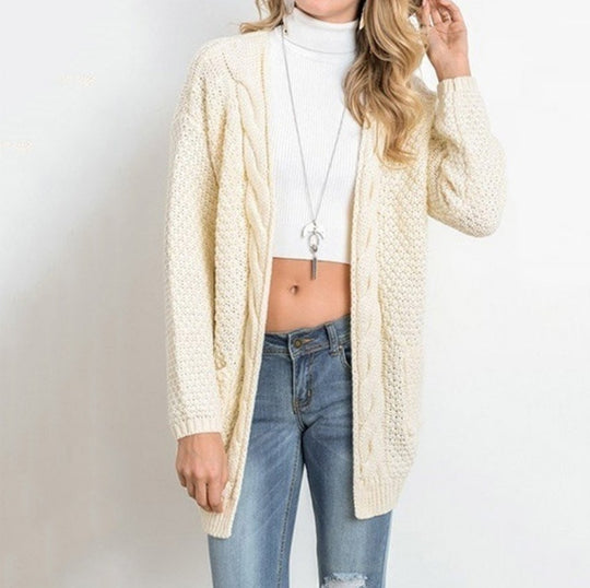 Damen lässiger Strickcardigan mit seitlichen Taschen und offener Front EB