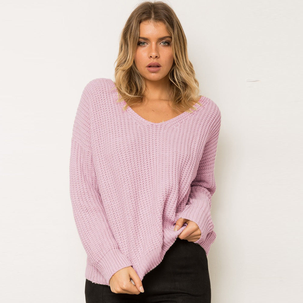 Damen Pullover mit einzigartigem Rückendesign und dekorativem Schnüriemen EB
