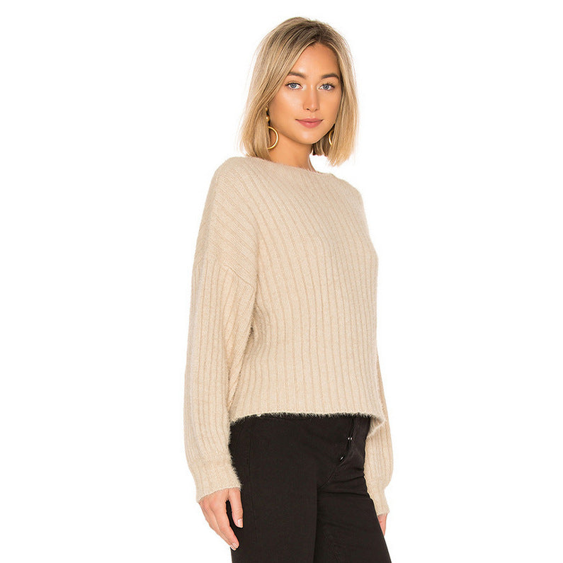 Damen gemütlicher Strickpullover mit oversized Schnitt und Rippstruktur EB