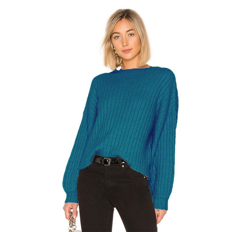 Damen gemütlicher Strickpullover mit oversized Schnitt und Rippstruktur EB