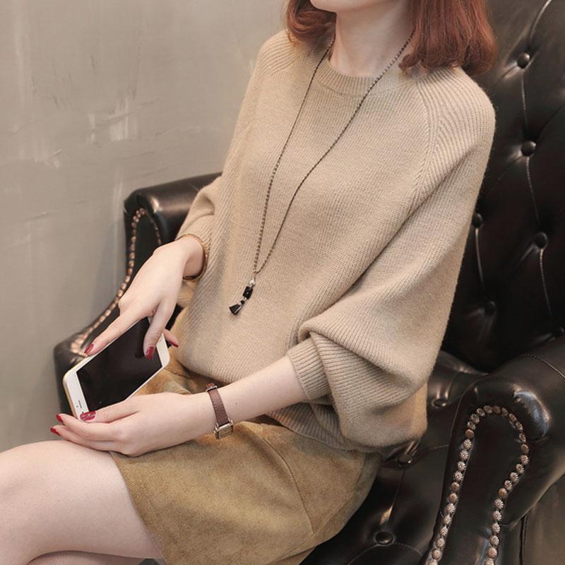Damen Gemütlicher Strickpullover mit lässigem Schnitt und weiten Ärmeln EB