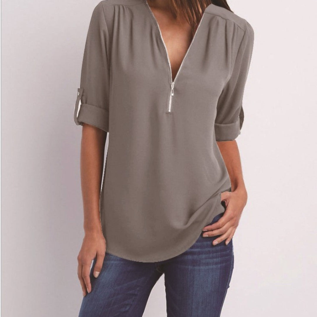 EB | V-Ausschnitt plus Größe Frauen ärmellos Chiffon Shirt
