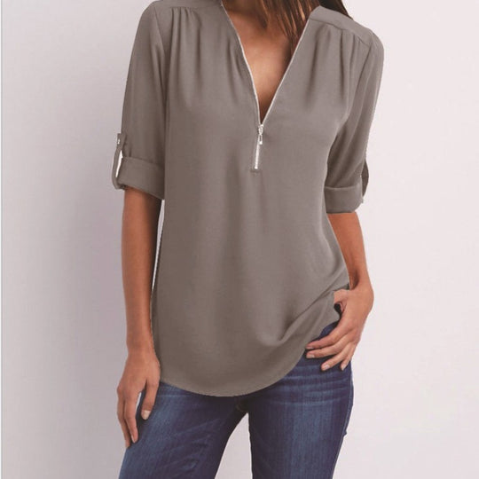 EB | V-Ausschnitt plus Größe Frauen ärmellos Chiffon Shirt