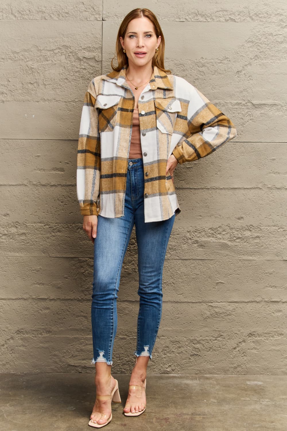 EB | Karo Gefallen Schulter Shirtjacke