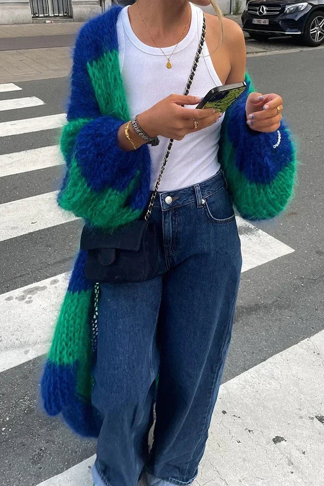 EB | Gemütlicher Oversized Gestreifter Strickcardigan