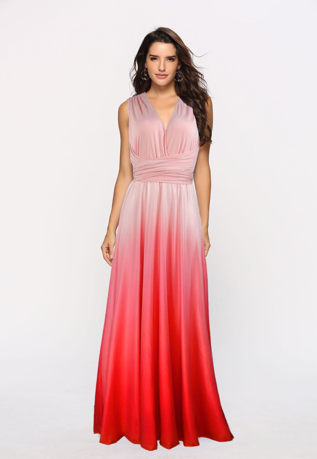 Damen Maxikleid mit fließendem Wasserfall-Ausschnitt und Ombre-Design EB