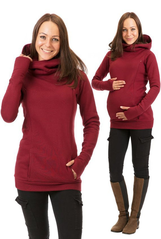 Damen Kapuzenpullover mit weitem Schlauchkragen, Daumenlöchern und Kängurutasche EB