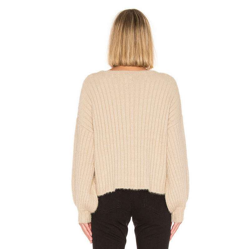 Damen gemütlicher Strickpullover mit oversized Schnitt und Rippstruktur EB