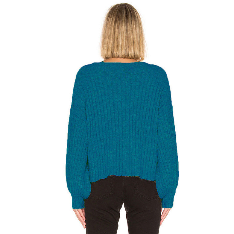 Damen gemütlicher Strickpullover mit oversized Schnitt und Rippstruktur EB