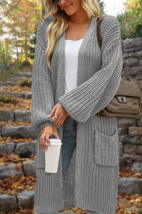 EB | Länge Locker Oversized Doppelte Tasche Cardigan Sweater Jacke