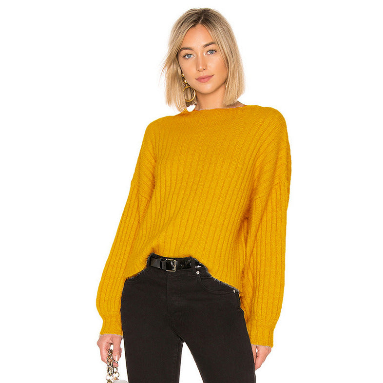 Damen gemütlicher Strickpullover mit oversized Schnitt und Rippstruktur EB