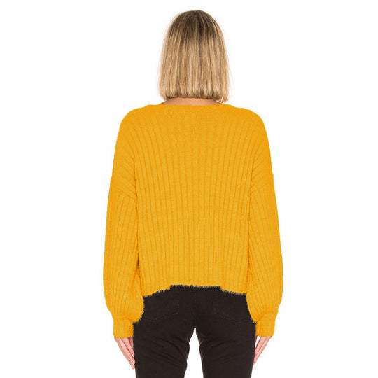 Damen modischer Strickpullover mit überschnittenen Ärmeln und feiner Rippstruktur EB