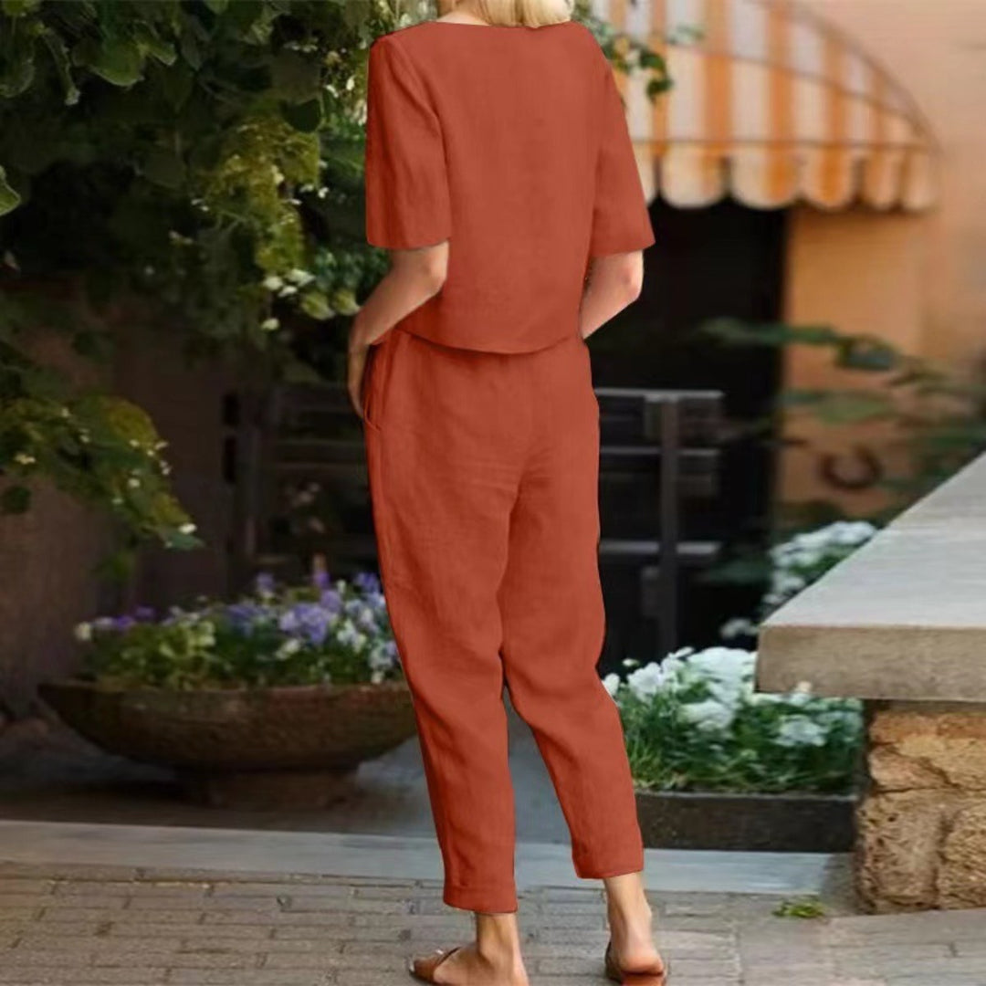 EB | Übergroße Bluse Hose mit weitem Bein Retro zweiteiliges Set