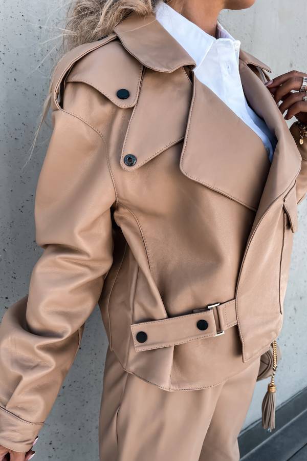 EB | Leder Revers Taschen Britischer Stil Kurzjacke
