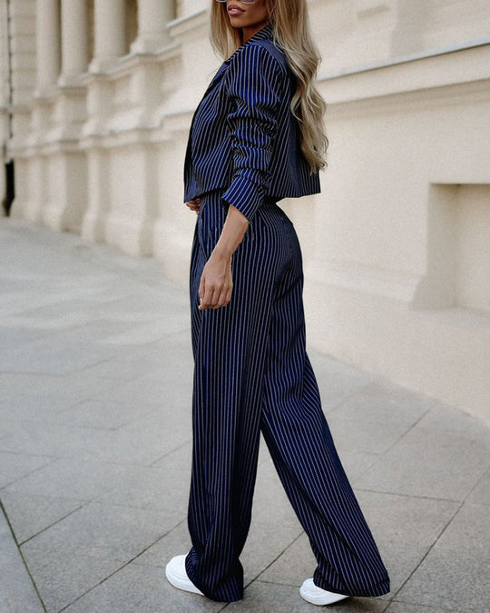 EB | Teil Blazer und Hose - Gestreifter Cropped Blazer und Weite Hose mit Hoher Taille
