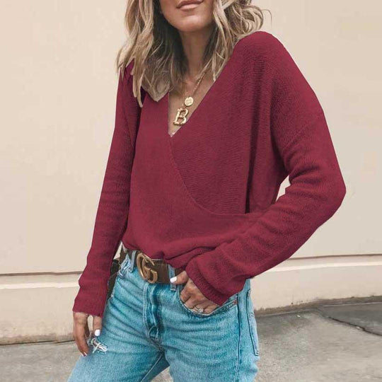 EB | Lässiger Strickpullover mit V-ausschnitt Weich und Leicht Casual Eleganz
