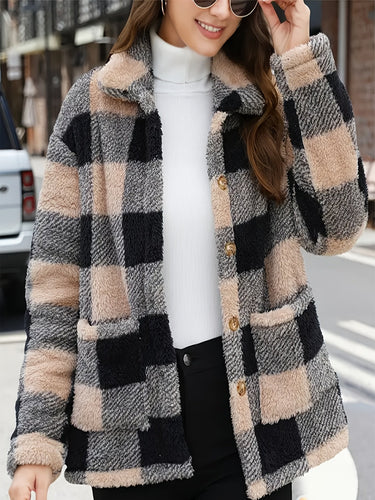 EB | Gitter Teddyjacke mit Knöpfen und Taschen Polyester Warm und Stilvoll