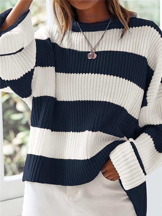 EB | Strickpullover mit Streifen Lockerer Sitz Lässig und Komfortabel