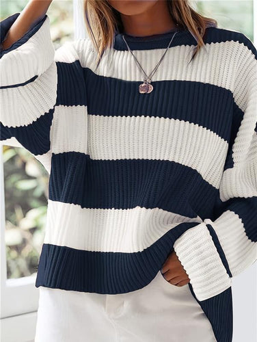 EB | Strickpullover mit Streifen Lockerer Sitz Lässig und Komfortabel