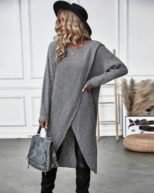 EB | Asymmetrisches Stricktunika-kleid Polyester und Acryl Elegant und Modern