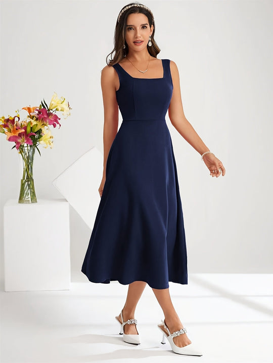 EB | Elegantes Kleid mit Trägern Dunkelblau Farbe