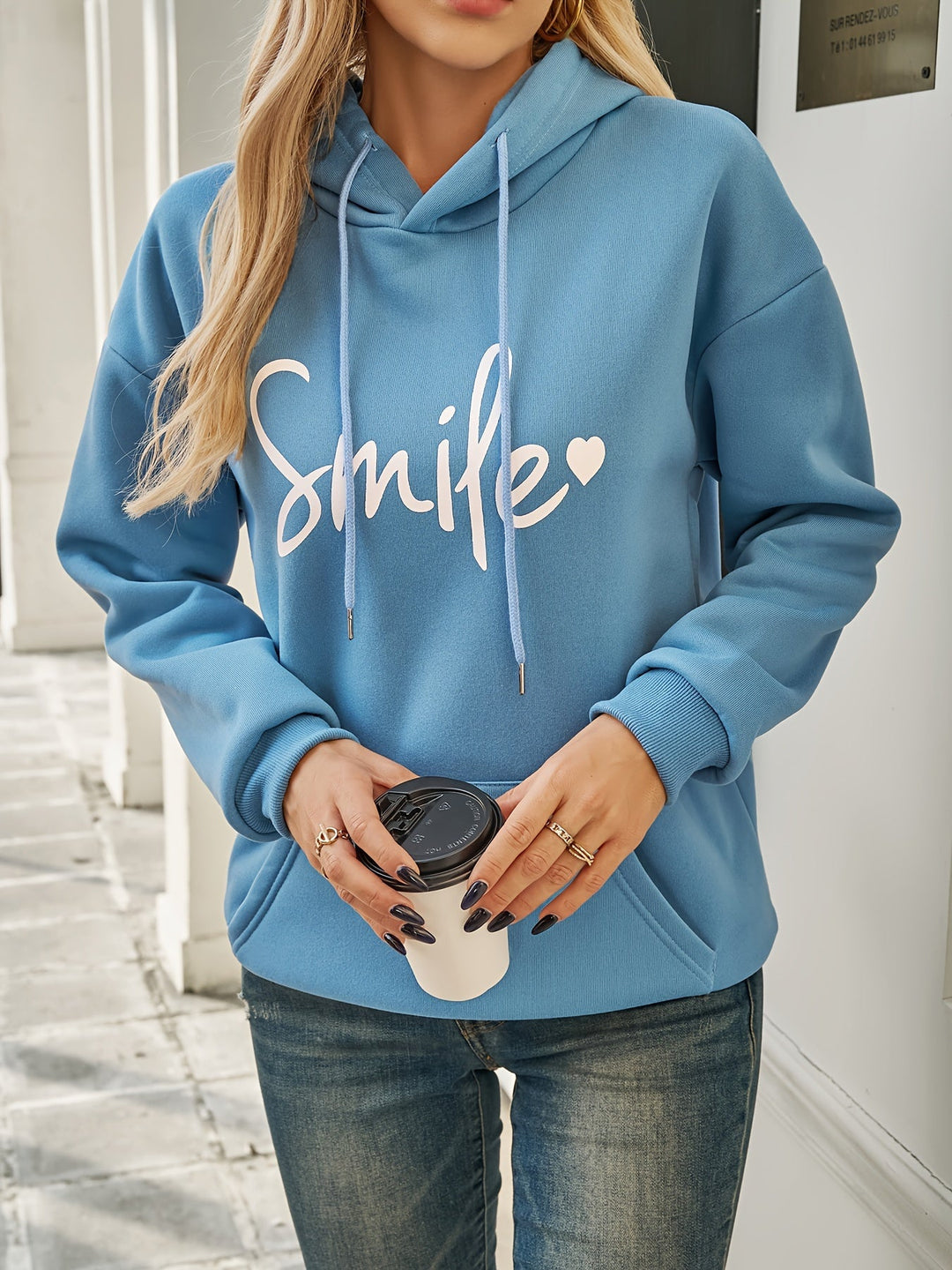 EB | Hoodie mit Druck Baumwollmischung Lässiger Stil