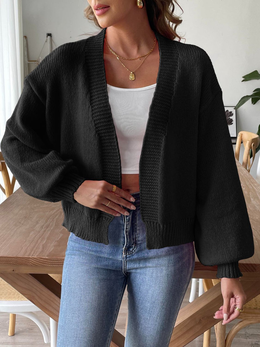 EB | Legere Strickjacke mit langen Ärmeln und offener Front