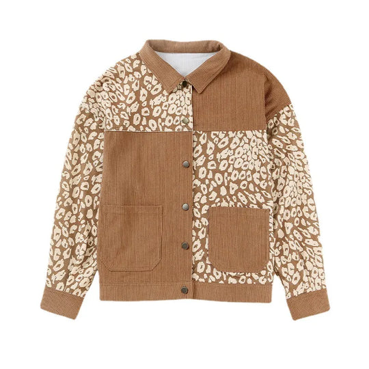 EB | Damen Cordjacke mit LeopardenDetails