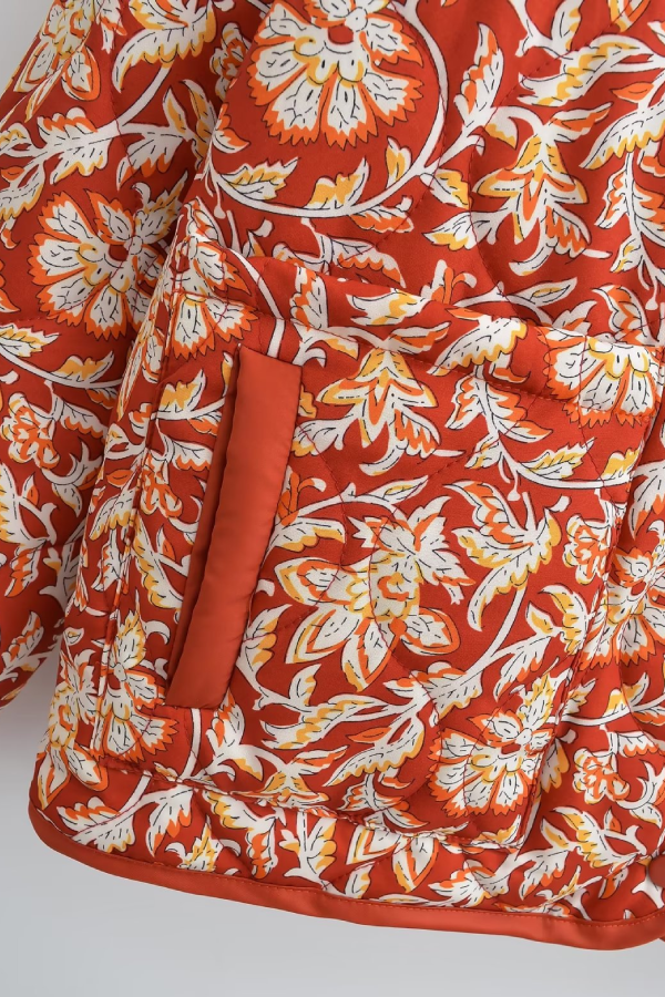 EB | Hals Floral Print Lockere Gequiltete Baumwolljacke