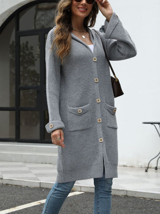 EB | Lange Strickjacke Knopfverschluss Zeitlos und Bequem