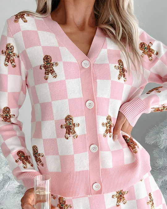 EB | Weihnachts-Punktmuster Strickpullover Kurzrock Anzug
